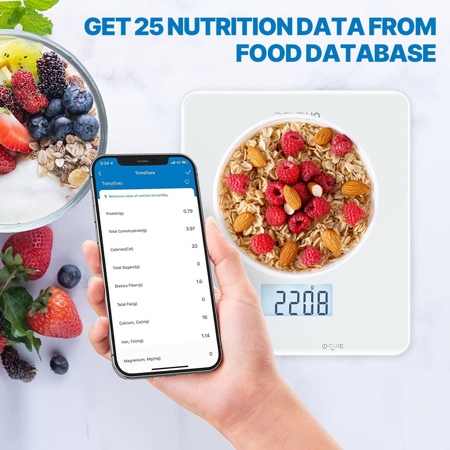 RENPHO SmartGlass Bluetooth Food Scale: Digital Kitchen Scale with App Connectivity, Sleek White Design