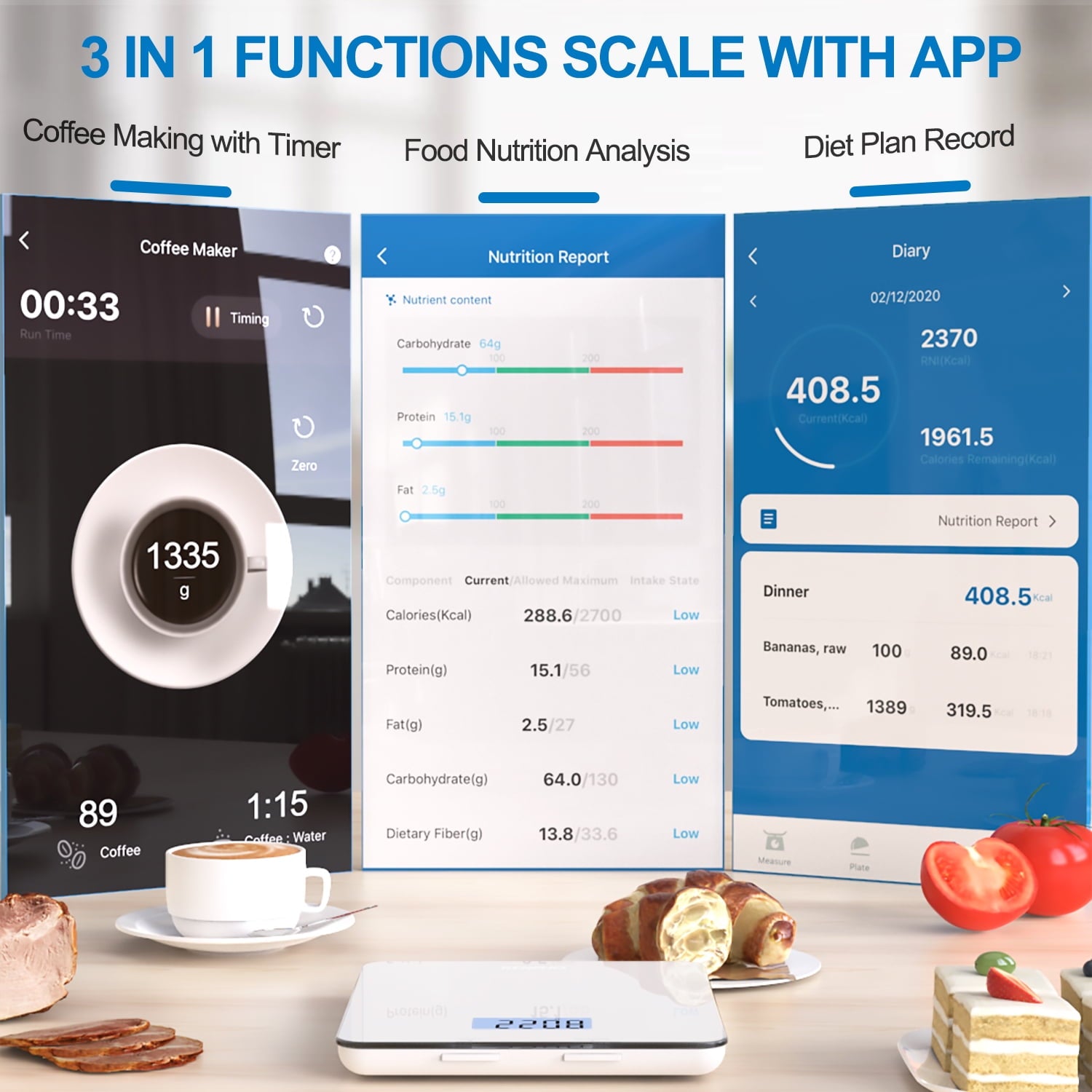RENPHO SmartGlass Bluetooth Food Scale: Digital Kitchen Scale with App Connectivity, Sleek White Design