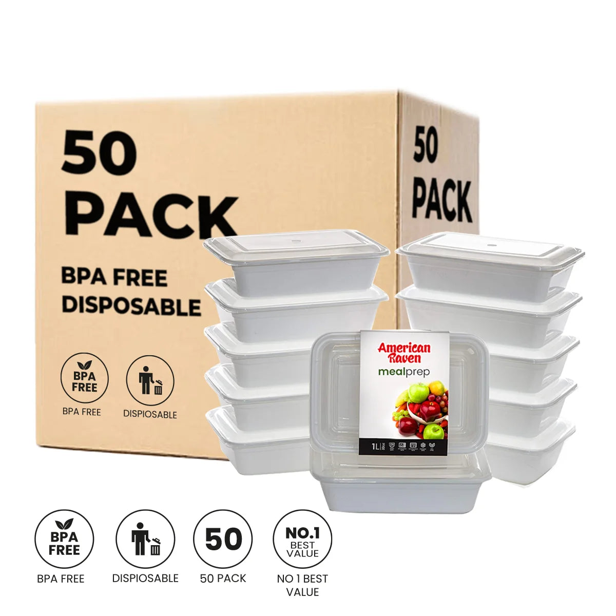 40 Pack Reusable Meal Prep Containers Microwave Safe Food Storage Containers with Lids, 24 Oz -1 Compartment Take Out Disposable to Go Plastic Bento Lunch Box BPA Free