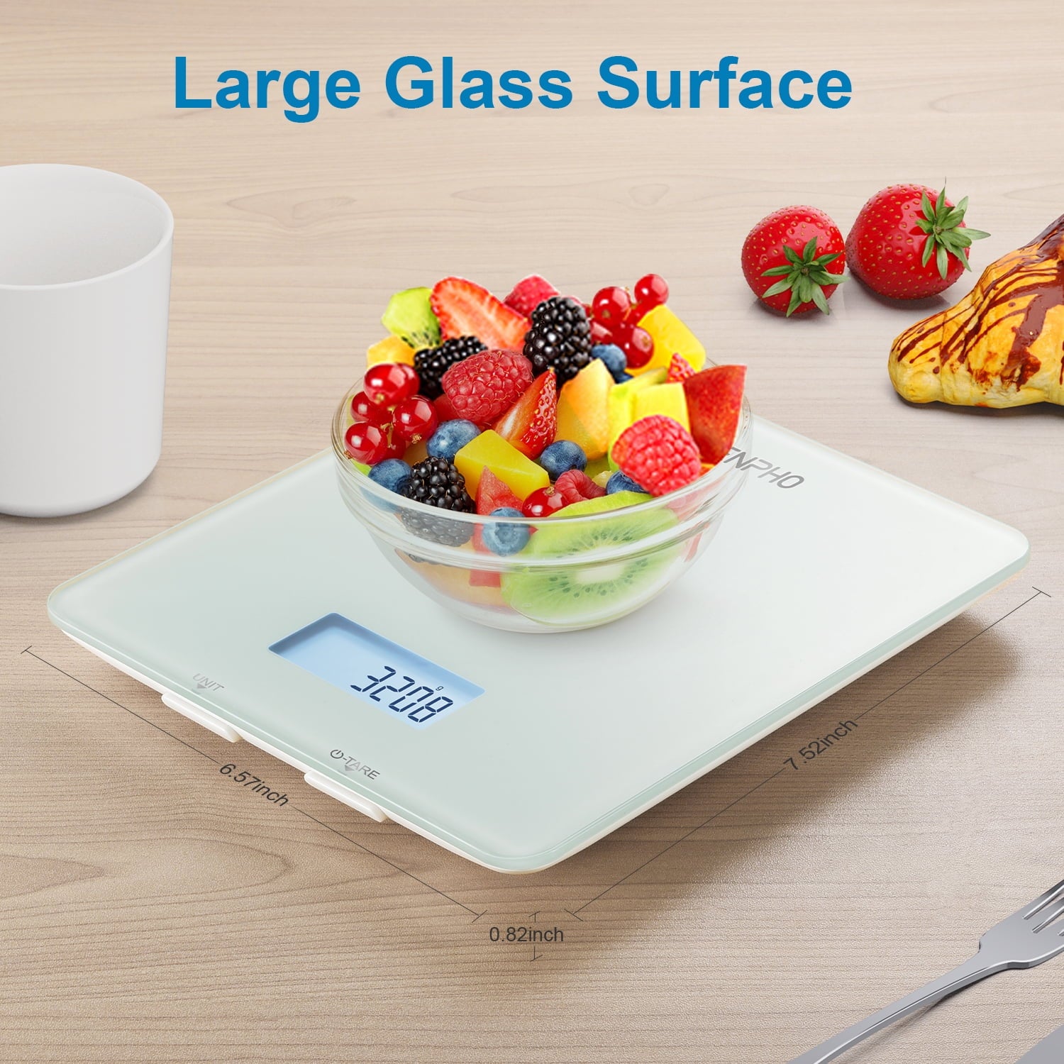 RENPHO SmartGlass Bluetooth Food Scale: Digital Kitchen Scale with App Connectivity, Sleek White Design