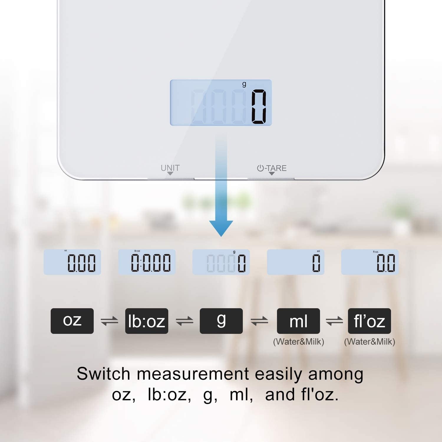 RENPHO SmartGlass Bluetooth Food Scale: Digital Kitchen Scale with App Connectivity, Sleek White Design