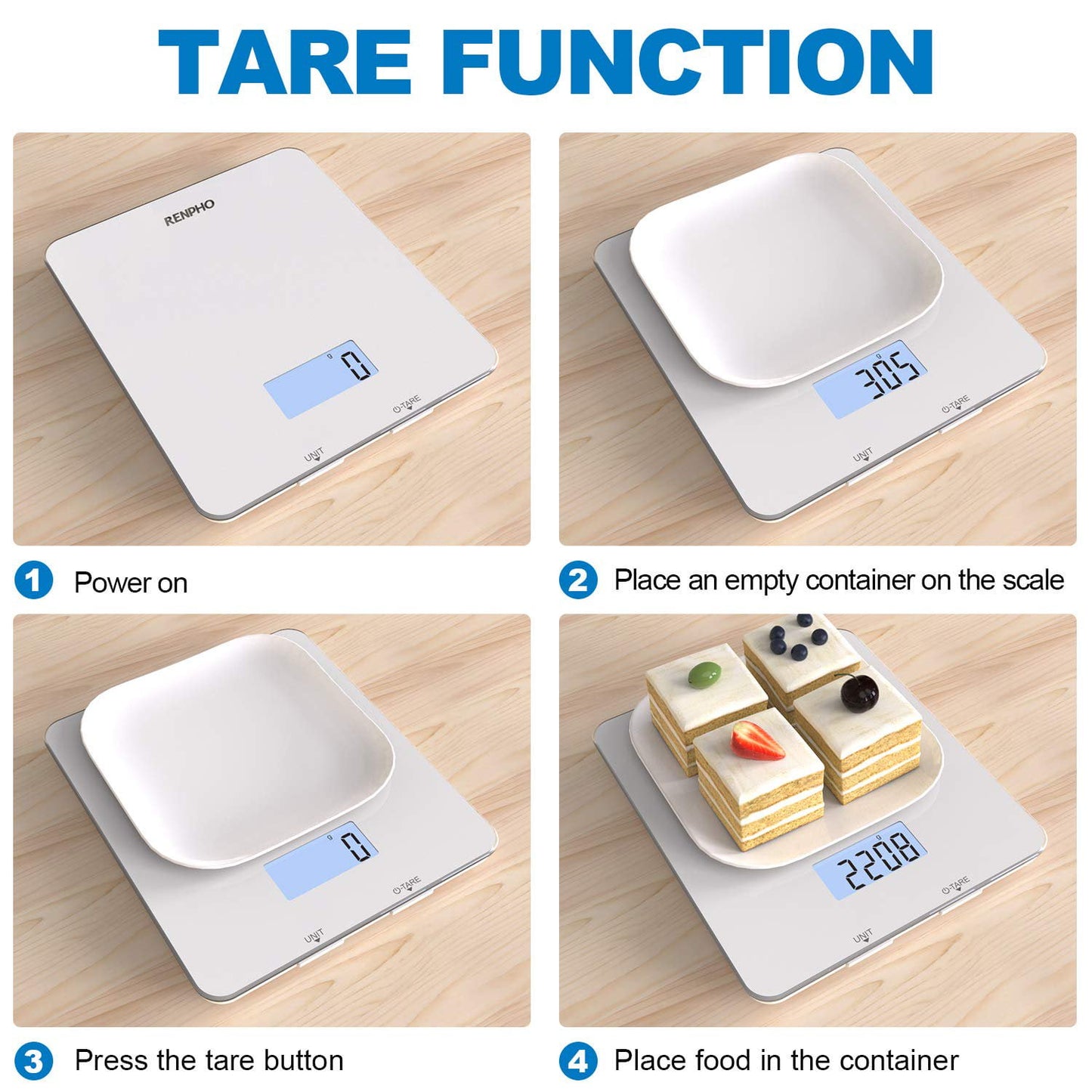 RENPHO SmartGlass Bluetooth Food Scale: Digital Kitchen Scale with App Connectivity, Sleek White Design